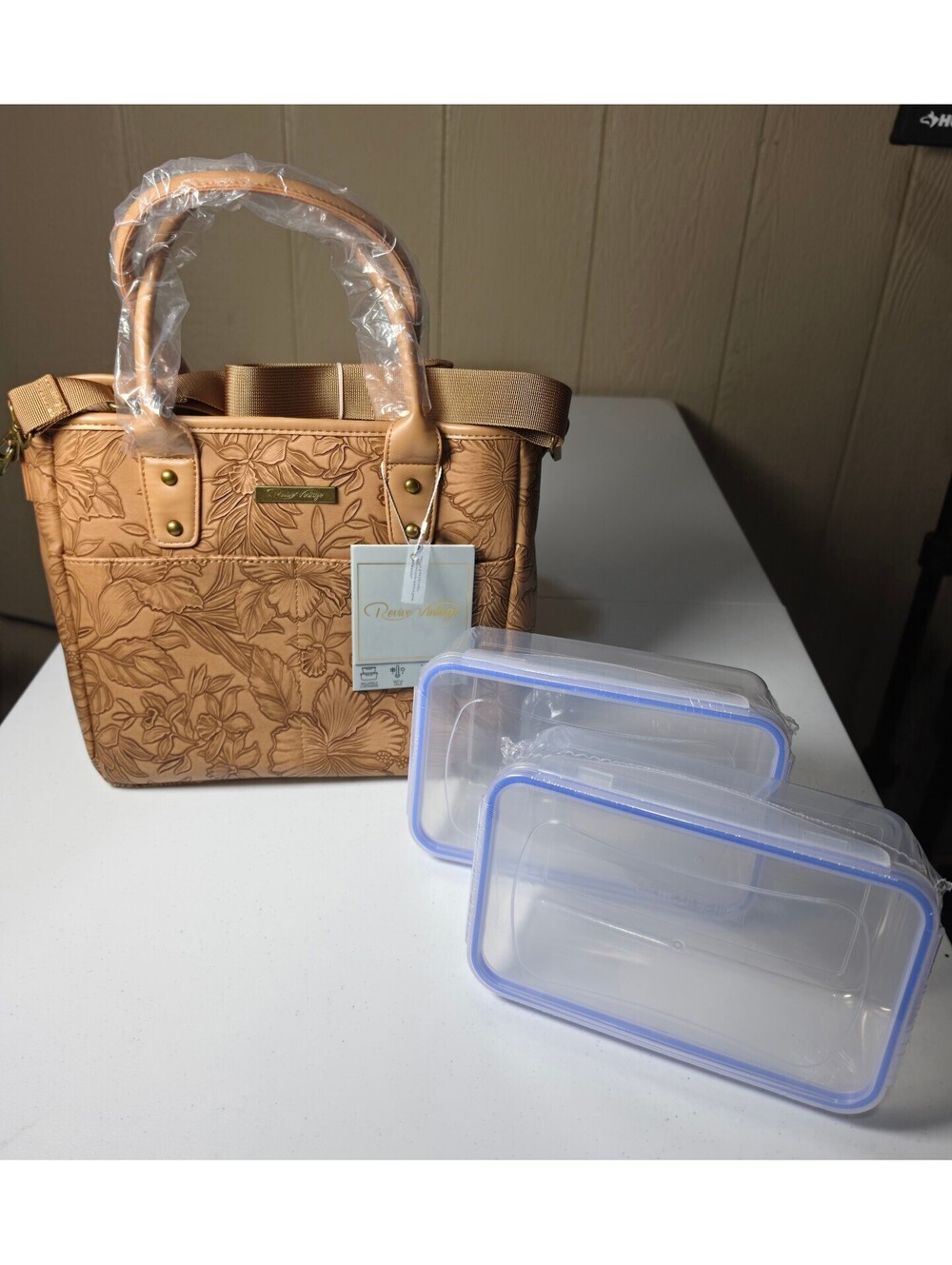 Retro Vintage Insulated Lunch Tote with Floral Embossed Design
